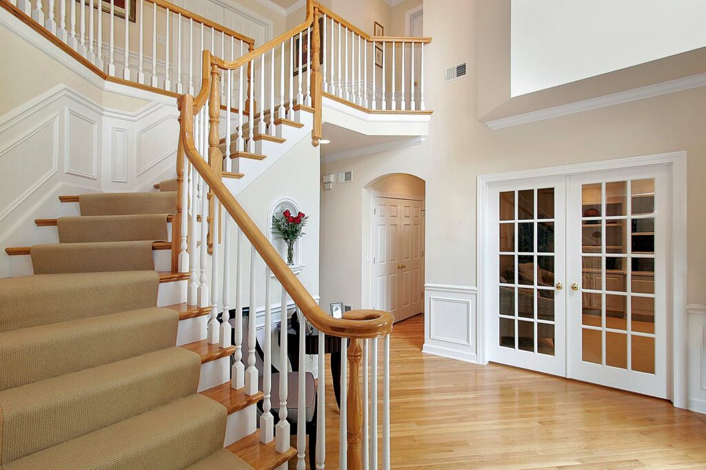 Custom Stair runners in a luxury home by AJ Rose in Needham, Lynnfield, Natick, Burlington, MA