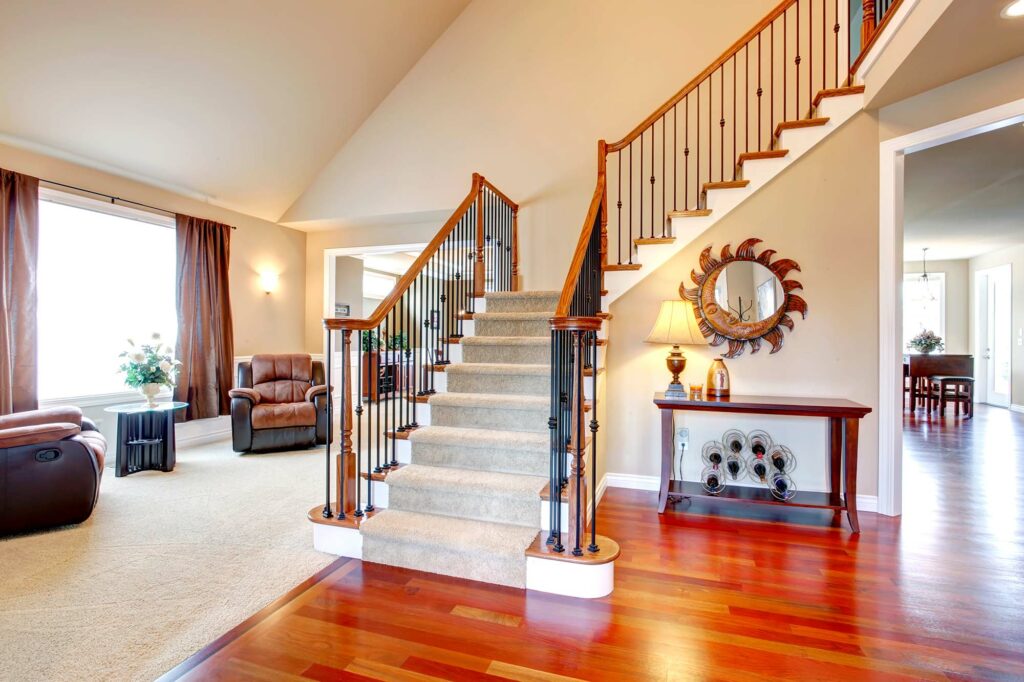 Custom stair runners in a luxury home by AJ Rose in Needham, Lynnfield, Natick, Burlington, MA
