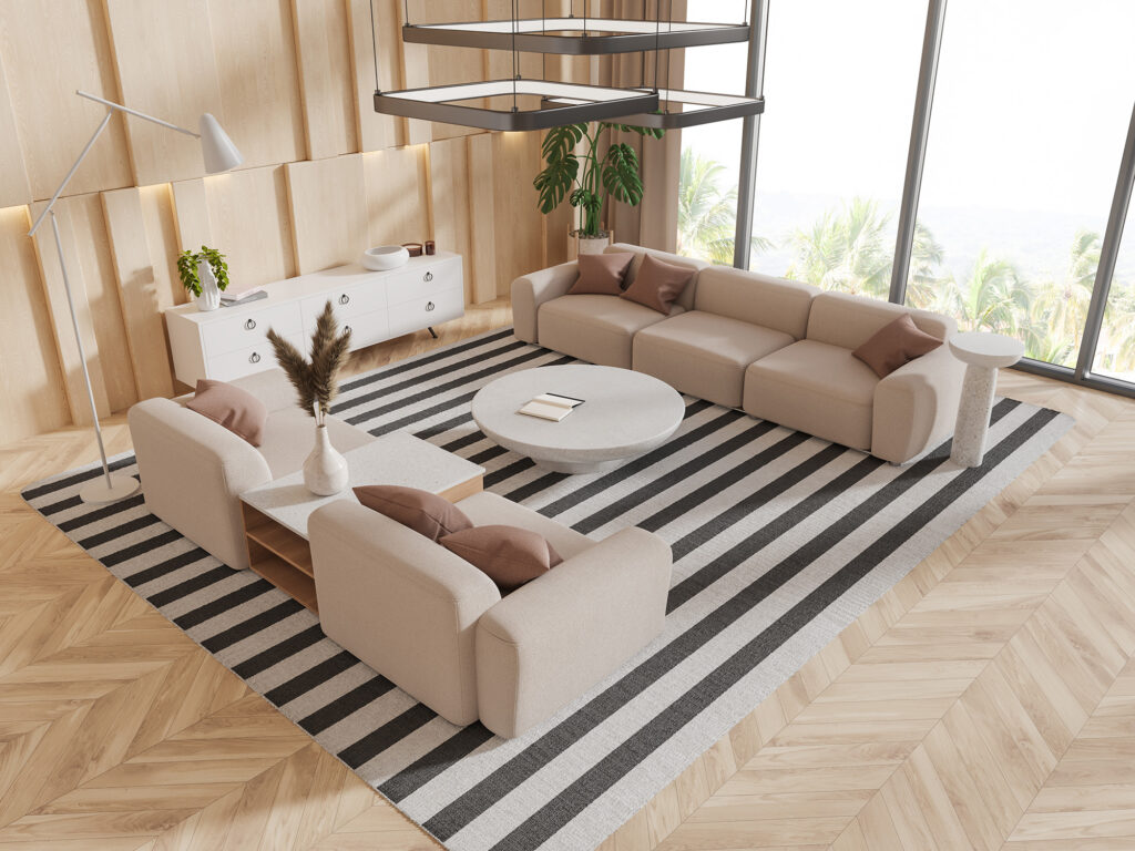 matte herringbone patterned luxury vinyl plank flooring in a living room