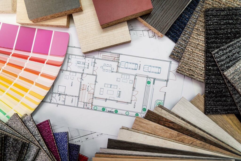 flooring and paint samples during a shop at home consultation with AJ Rose