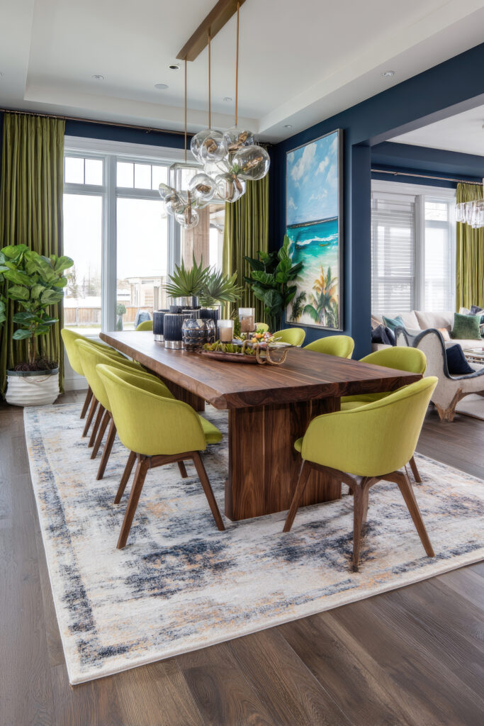 area rug in a dining room