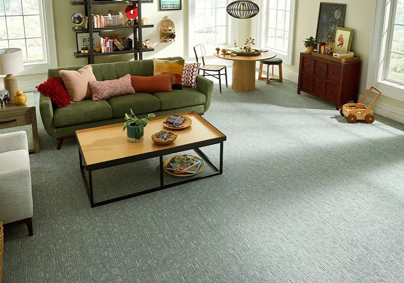 Green sofa in living room